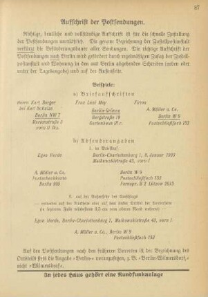 Aufschrift der Postsendungen