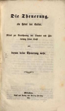 Die Theuerung ein Hebel der Kultur