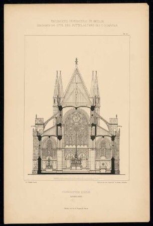 Dreischiffige Kirche: Querschnitt (aus: C. Schäfer, Die Bauhütte, Entwürfe im Stile des Mittelalters, 1. Bd., 1883, Tafel 46)