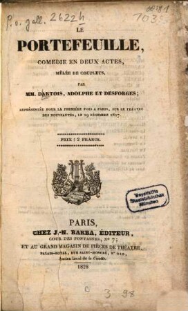 Le portefeuille : Comédie en 2 actes, mêlée de couplets