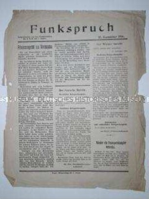 Friedensangebot des Vierbundes u. a. Frontmeldungen - Flugblatt mit Funkspruch vom A.O.K. der 7. Armee