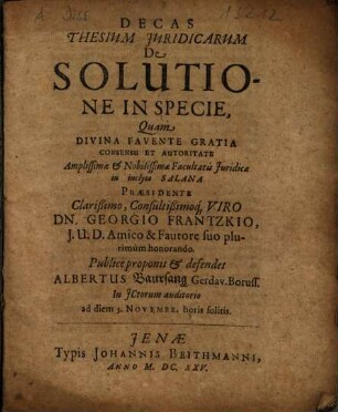 Decas Thesium Iuridicarum De Solutione In Specie