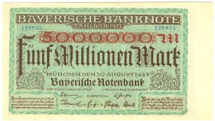 Geldschein, 5 Millionen Mark, 20.8.1923