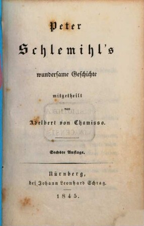 Peter Schlemihl's wundersame Geschichte