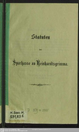 Statuten der Sparkasse zu Reinhardtsgrimma