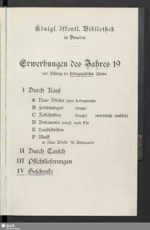 Geschenke - Erwerbungen des Jahres 1904 [1-911]