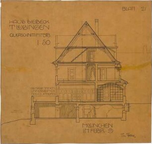 Fischer, Theodor; Tübingen; Haus Siebeck - Querschnitt