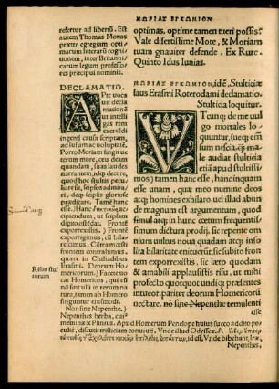 Mōrias Enkōmion, idem, Stulticiae laus Erasmi Roterodami declamatio. = Declamatio.