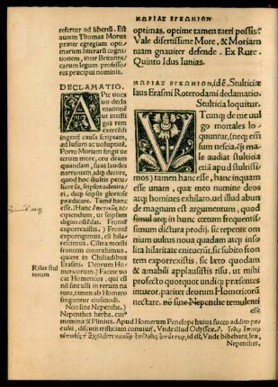 Mōrias Enkōmion, idem, Stulticiae laus Erasmi Roterodami declamatio. = Declamatio.