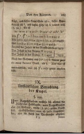 IX - X. Umständlichere Betrachtung der Kugel. Höhere Geometrie.