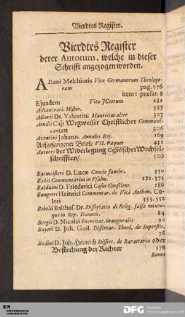Vierdtes Register derer Autorum, welche in dieser Schrifft angezogen worden.
