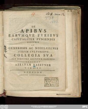 De Apibvs Earvmqve Fvribvs Capitaliter Pvniendis