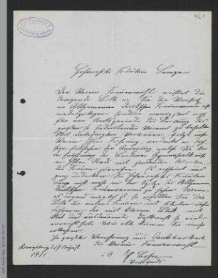 Brief von Pauline Bohn an Helene Lange
