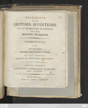 Principia Atqve Historia Inventionis Calcvli Differentialis Et Integralis Nec Non Methodi Flvxionvm : Commentatio