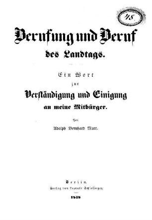 Berufung und Beruf des Landtags.