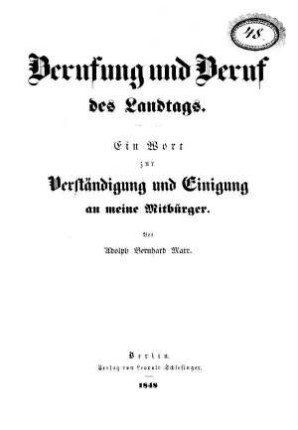 Berufung und Beruf des Landtags.