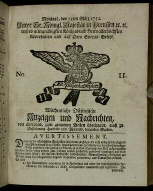 No. 11. Montags, den 13ten März 1752.