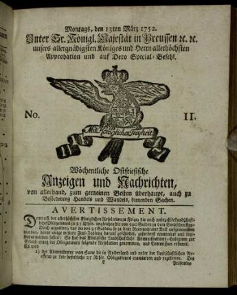 No. 11. Montags, den 13ten März 1752.