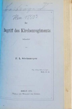 Beiträge zur praktischen Theologie, 5. Der Begriff des Kirchenregiments