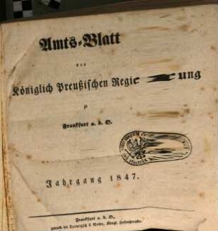 Amtsblatt der Regierung zu Frankfurt a.d. Oder. 1847