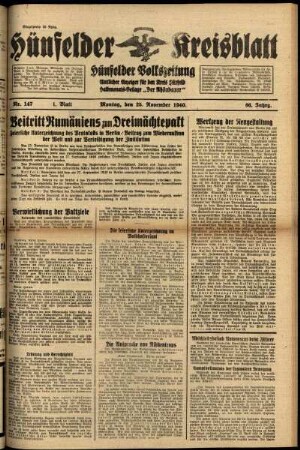 Erste Ausgabe vom Montag, den 25. November 1940.