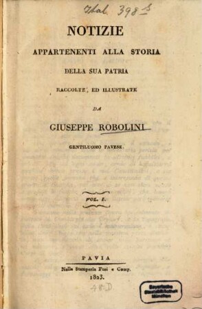 Notizie appartenenti alla storia della sua patria, 1