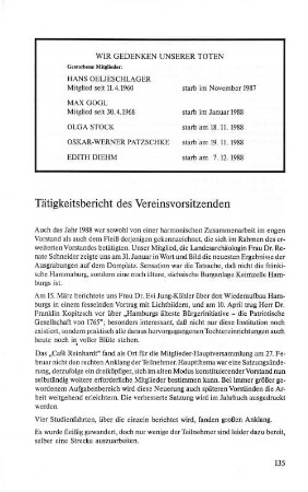 Tätigkeitsbericht des Vereinsvorsitzenden