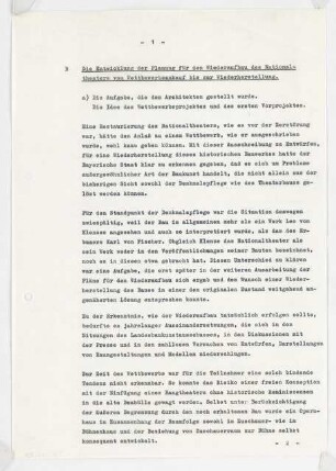 Nationaltheater, München Wiederaufbau: Mehrseitiges Schriftstück zum Wiederaufbau und zweisteitiges Schriftstück zum Richtfest