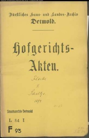 Flörke, Johann Henrich in Lemgo gegen Johann Schultze in Lemgo - Verpachtetes Zehntland