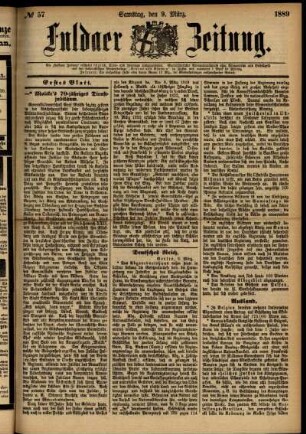 Erste Ausgabe vom Samstag, den 09. März 1889.