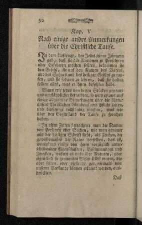 Kap. V. Noch einige andre Anmerkungen über die Christliche Taufe.