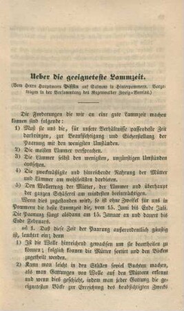 Ueber die geeignete Lammzeit.