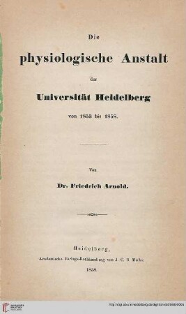 Die Physiologische Anstalt der Universität Heidelberg von 1853 bis 1858