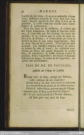 Vers De Mr. De Voltaire, passant au Village de Laffeld