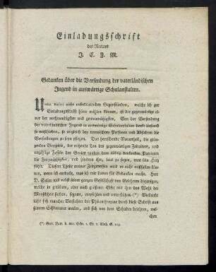 Einladungsschrift des Rectors J. C. F. M.