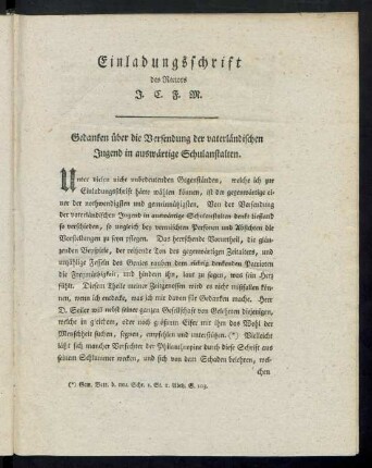 Einladungsschrift des Rectors J. C. F. M.