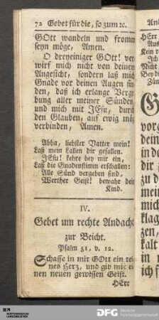 IV. Gebet um rechte Andacht zur Beicht.