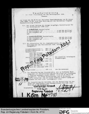 Haushaltsplan der Stadt Oranienburg für das Rechnungsjahr 1936