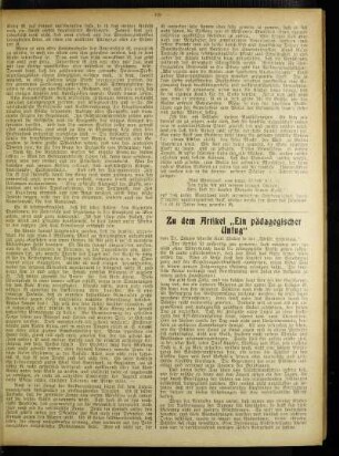 Zu dem Artikel "Ein pädagogischer Unfug"