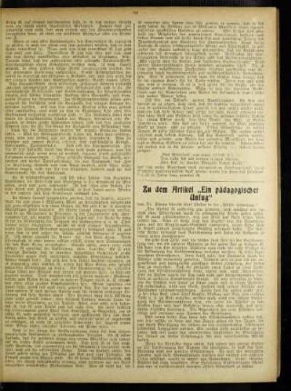 Zu dem Artikel "Ein pädagogischer Unfug"