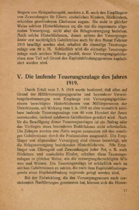 V. Die laufende Teuerungszulage des Jahres 1919