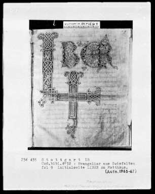 Evangeliar aus Zwiefalten — Initialseite L(IBER) zu Matthäus, Folio 9recto