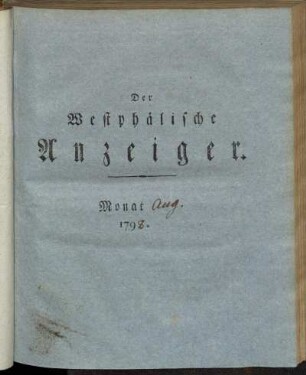 Der Westphälische Anzeiger. Monat Aug. 1798.