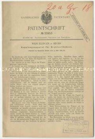 Patentschrift eines Kupplungsapparates für Drahtseilbahnen, Patent-Nr. 33953