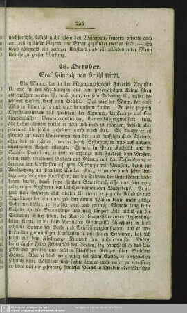 28. October. Graf Heinrich von Brühl stirbt