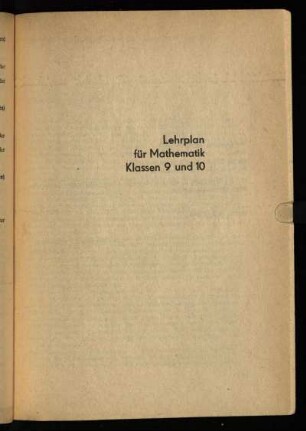 Lehrplan für Mathematik Klassen 9 und 10