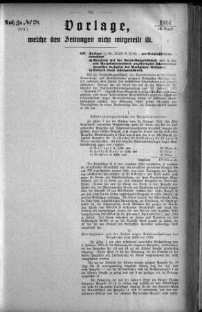 Anlage: Noch zu No.28. (607.), Vorlage, welche den Zeitungen nicht mitgeteilt ist