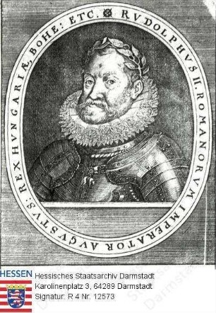 Rudolf II. Kaiser Römisch-Deutsches Reich (1552-1612) / Porträt, in Medaillon mit Umschrift und Sockelinschrift, Brustbild
