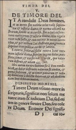 V. De Timore Dei.