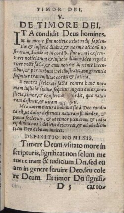 V. De Timore Dei.